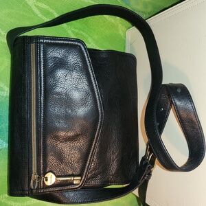 Fossil Black Leather Crossbody Bag with Buckle Detail